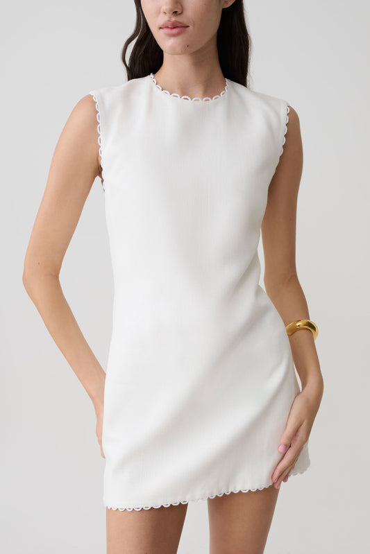 Antonella Keten Mini Elbise - Beyaz