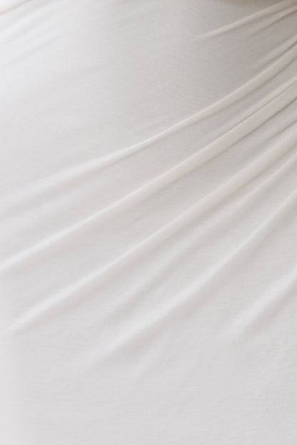 Alva Yün Lyosel Drape Midi Elbise - Beyaz