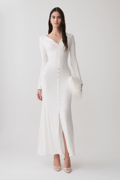 Tanya Buttoned Long Sleeve Maxi Dress - White