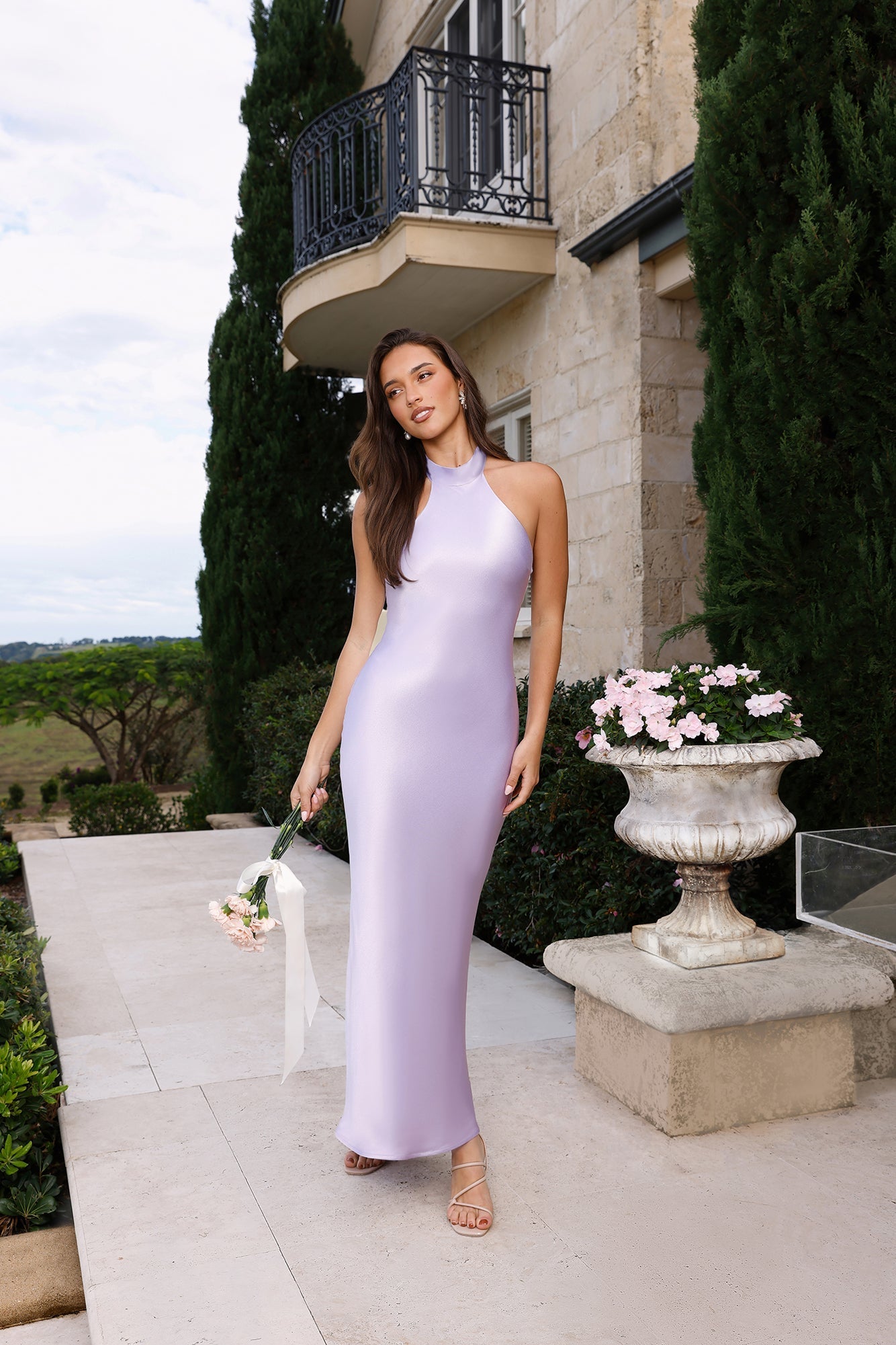 Cleo Askılı Saten Maxi Elbise