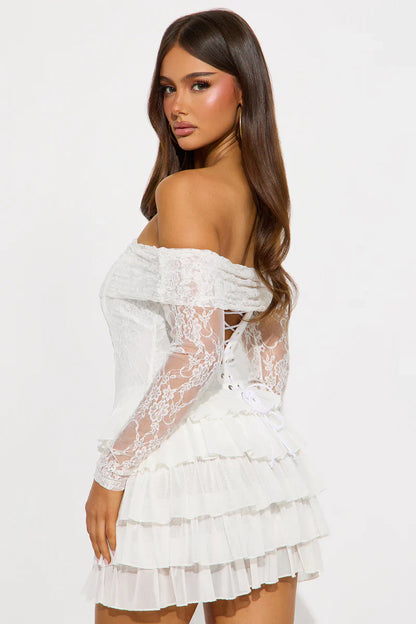 Elsie Ruffle Dantel Mini Elbise
