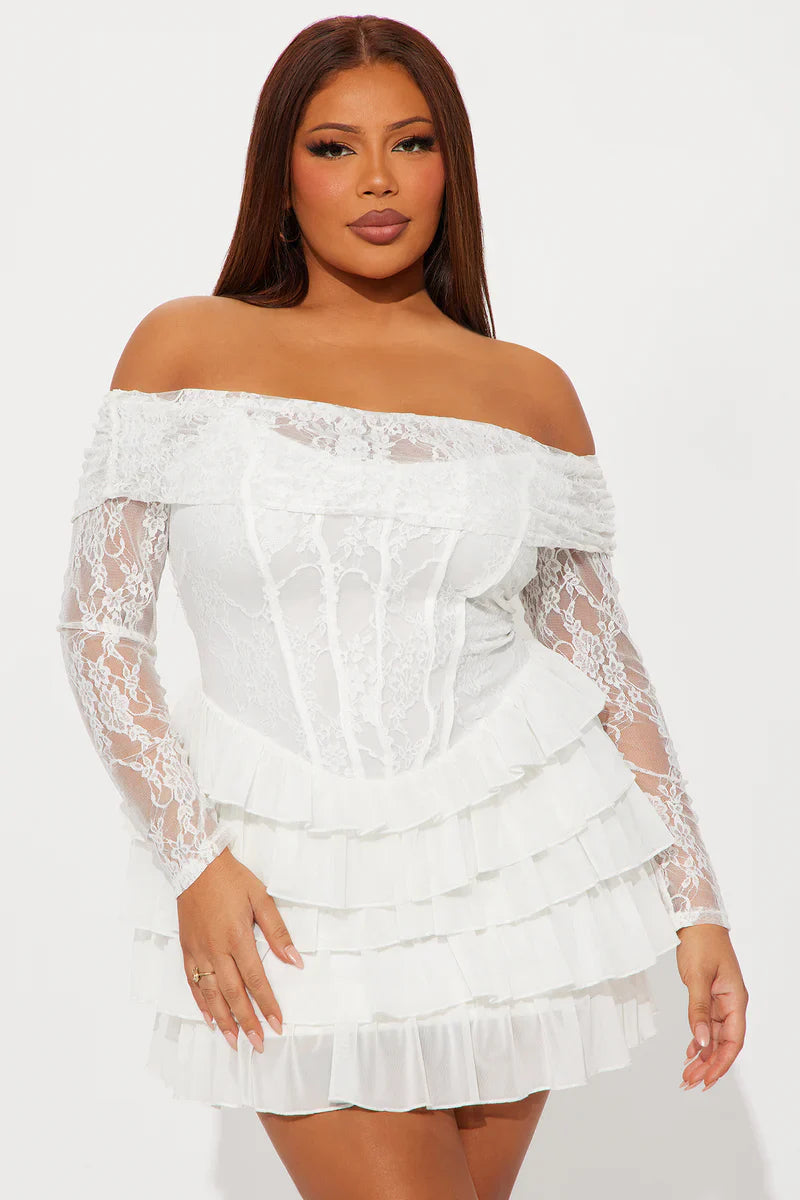 Elsie Ruffle Dantel Mini Elbise