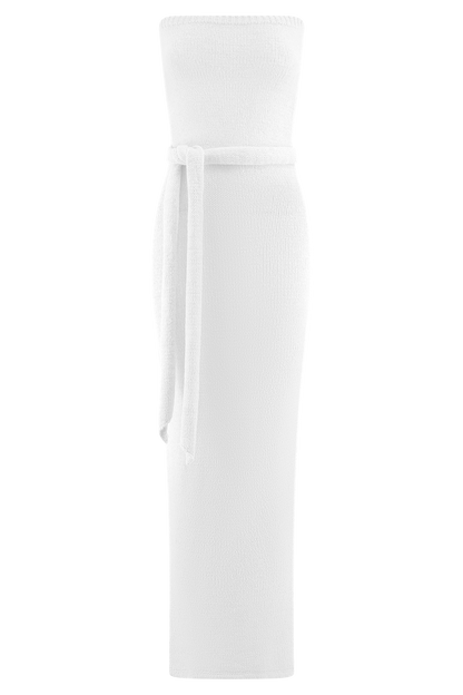 Andrea Strapless Örgü Maksi Elbise - Beyaz