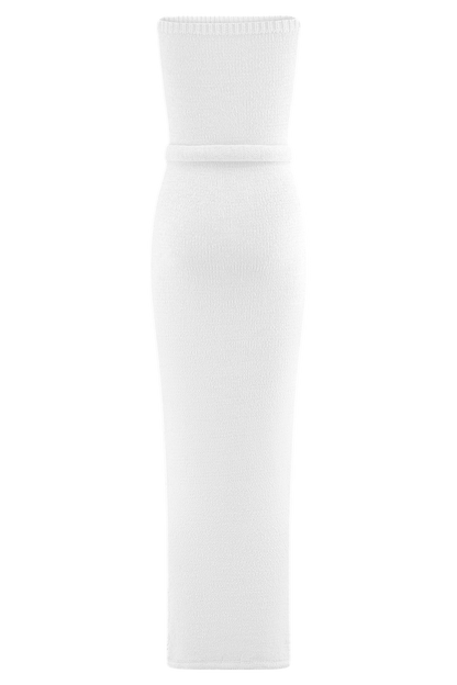 Andrea Strapless Örgü Maksi Elbise - Beyaz