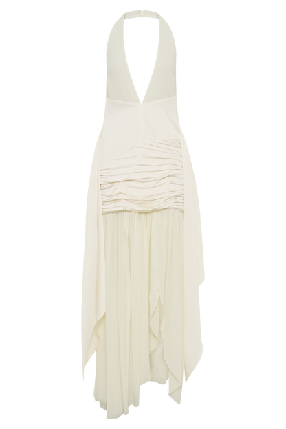 Graziana Satin Chiffon Plunge Maxi Dress - Ivory