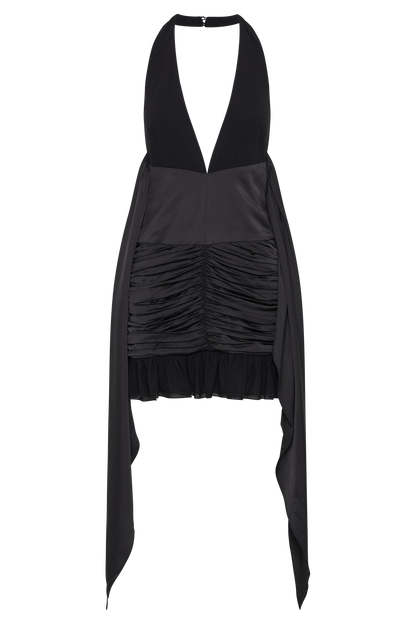 Ambrosi Saten Şifon Mini Elbise - Siyah