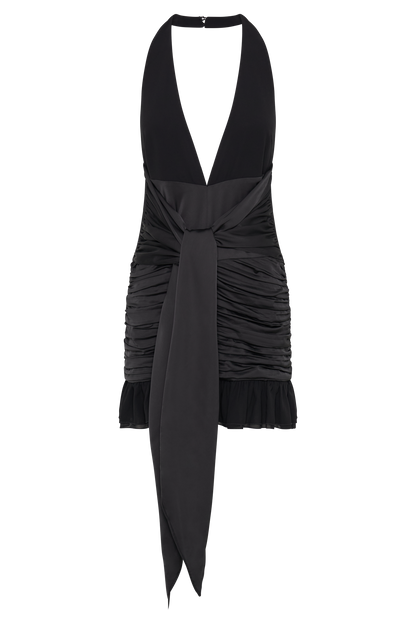 Ambrosi Saten Şifon Mini Elbise - Siyah