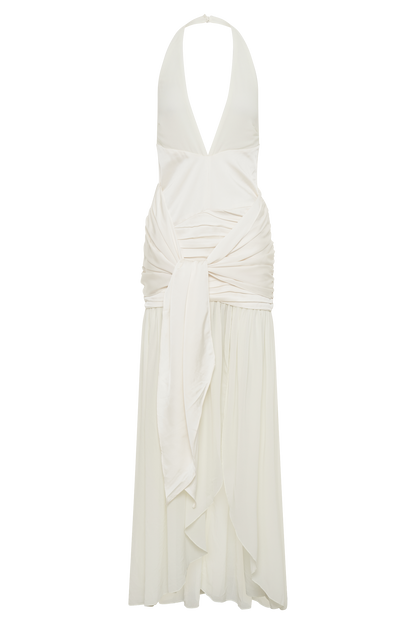 Graziana Satin Chiffon Plunge Maxi Dress - Ivory
