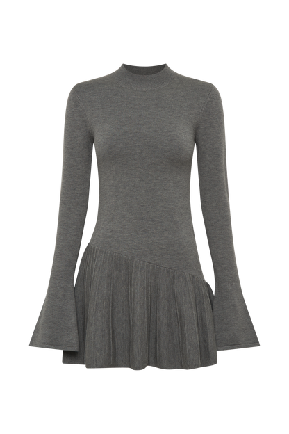 Blair Knit Mini Dress With Pleats - Charcoal