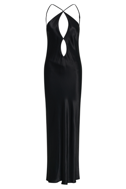 Lucia Satin Cut Out Maxi Dress - Black
