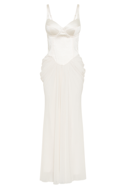 Leila Satin Corset Maxi Dress - Ivory