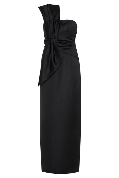 Cyrill Strapless Satin Structured Maxi Dress - Black