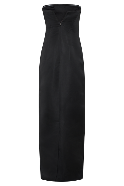 Cyrill Strapless Satin Structured Maxi Dress - Black