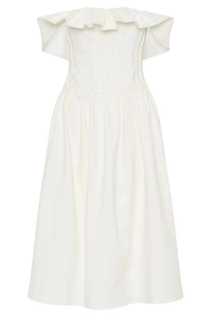 Orla Strapless Pamuk Midi Elbise - Beyaz