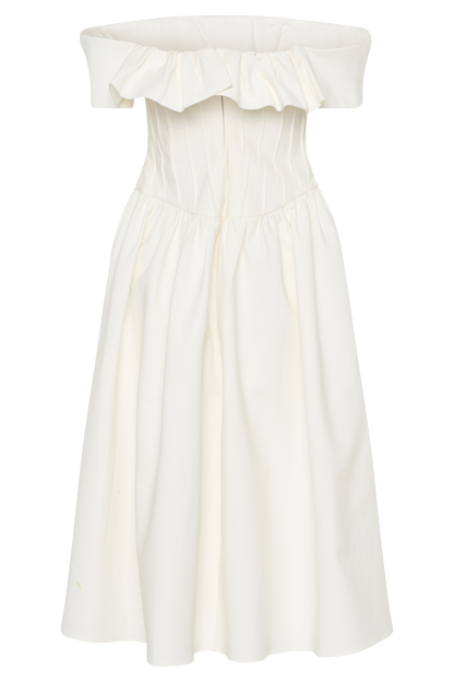 Orla Strapless Pamuk Midi Elbise - Beyaz