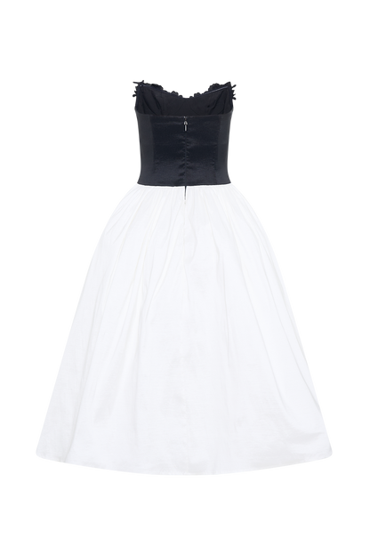 Elyssa Embroidered Contrast Midi Dress - Black/White