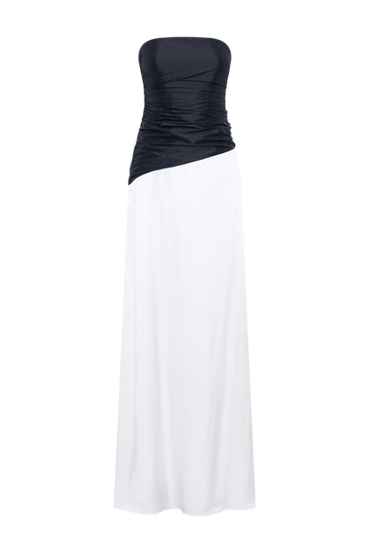 Serena Strapless Taffeta Maxi Dress - White/Black
