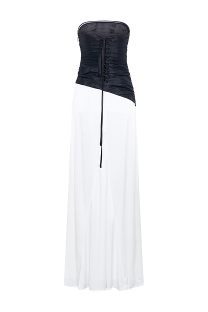 Serena Strapless Taffeta Maxi Dress - White/Black