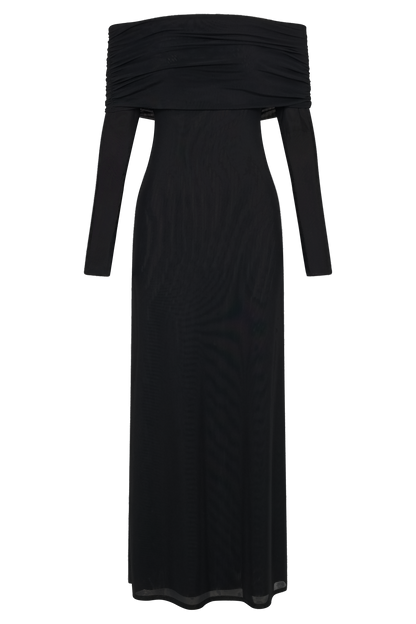 Josie Off Shoulder Mesh Maxi Dress - Black