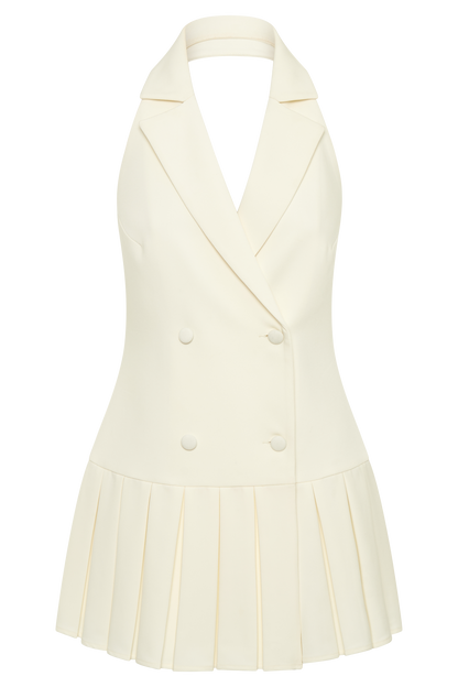 Antoinette Pileli Mini Elbise - Krem