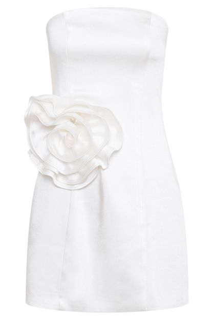 Bernadette Strapless Gül Mini Elbise - Beyaz