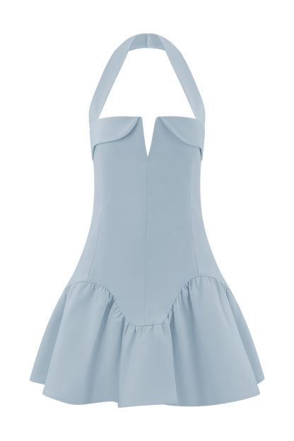 Calipso Halter Mini Elbise - Peygamber Çiçeği Mavisi