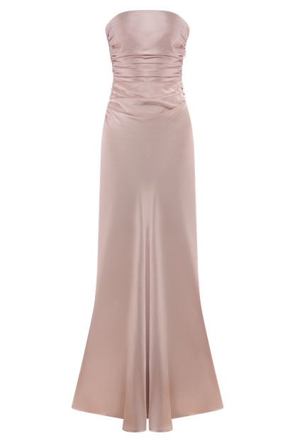 Cedar Strapless Saten Maksi Elbise - Soft Pembe