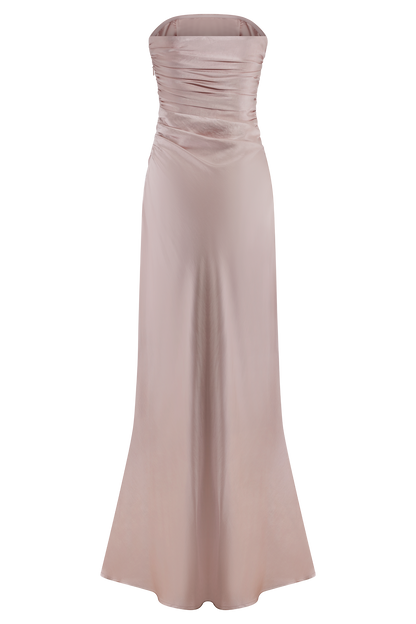 Cedar Strapless Saten Maksi Elbise - Soft Pembe
