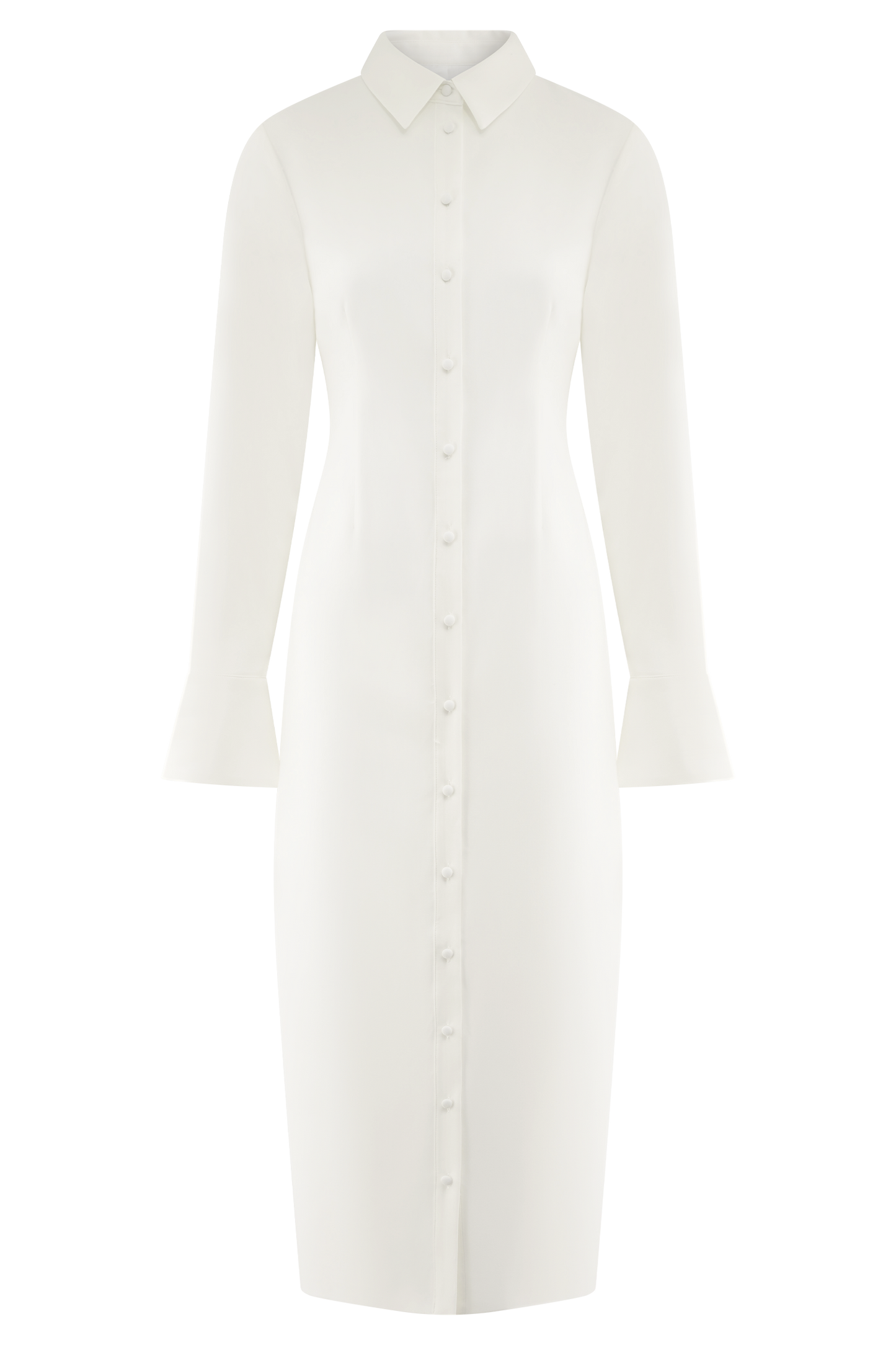 Dorian Fitted Gömlek Midi Elbise - Beyaz