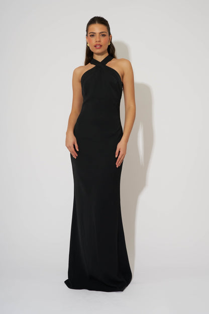 Cross Halter uzun elbise