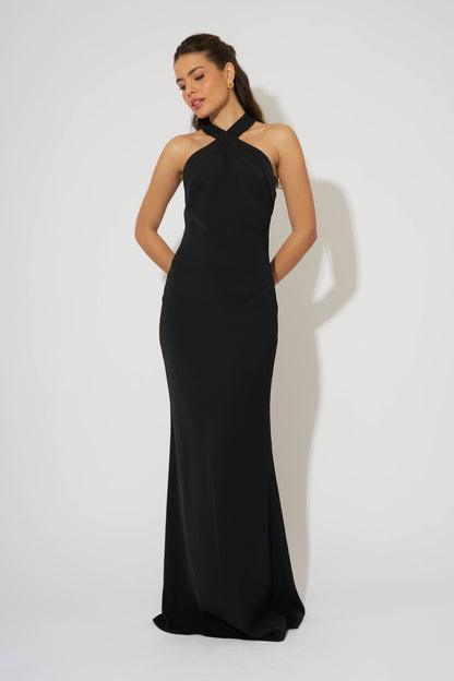 Cross Halter uzun elbise