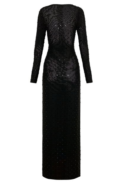 Acadia Diamante Long Sleeve Maxi Dress - Black
