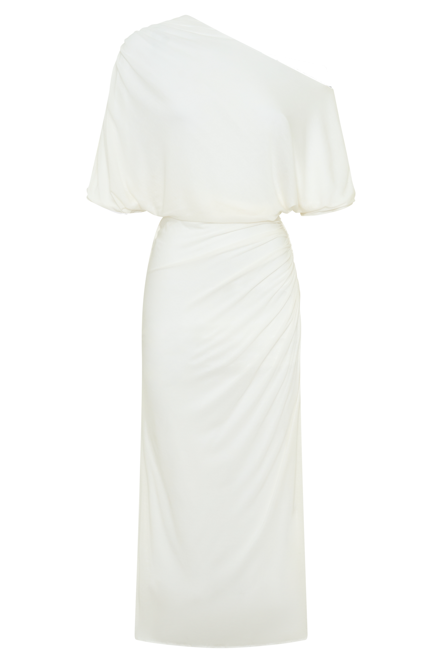 Alva Yün Lyosel Drape Midi Elbise - Beyaz