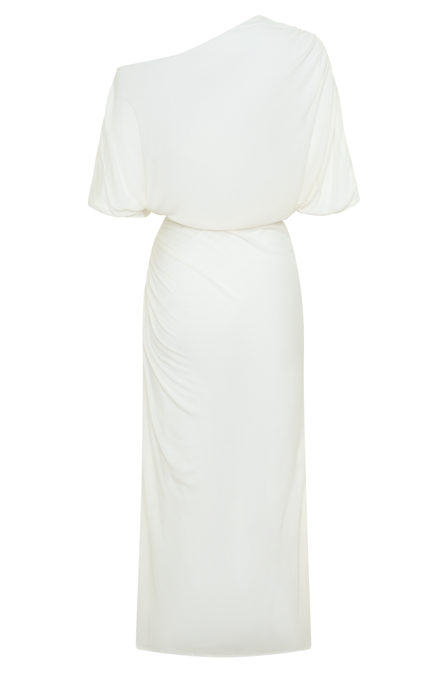 Alva Yün Lyosel Drape Midi Elbise - Beyaz
