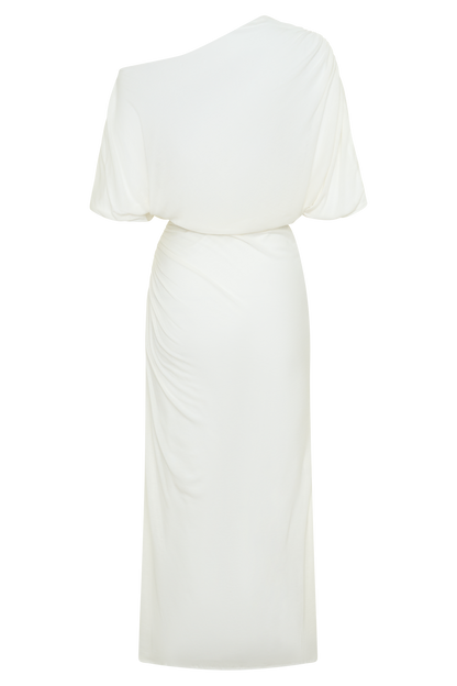Alva Yün Lyosel Drape Midi Elbise - Beyaz