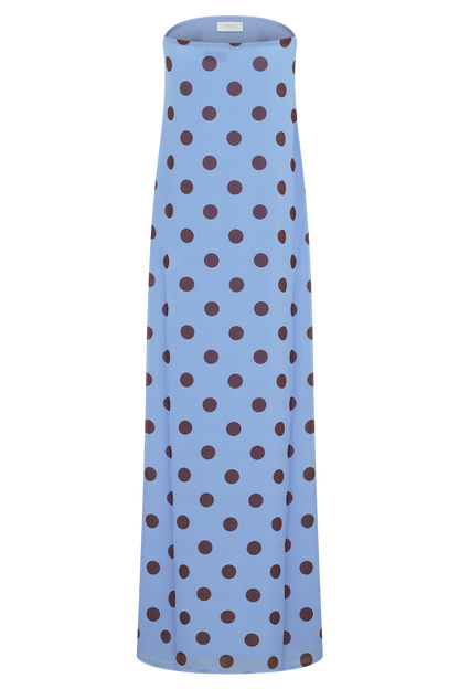 Amaya Strapless Chiffon Maxi Dress - Blue Polka Dot