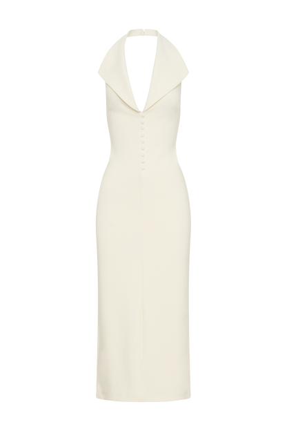 Annita Krep Halter Midi Elbise - Krem