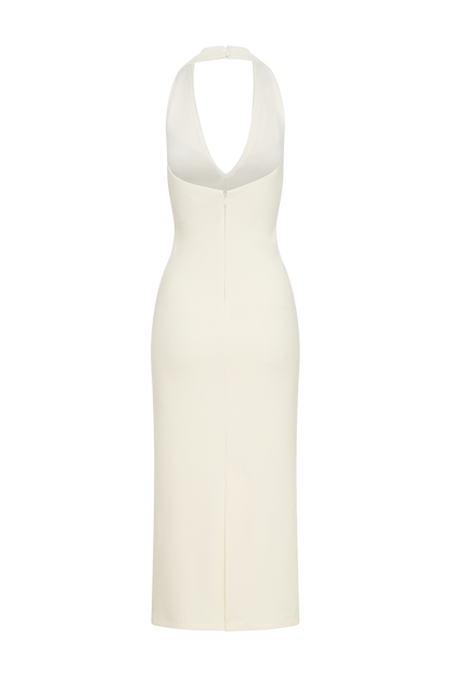 Annita Krep Halter Midi Elbise - Krem