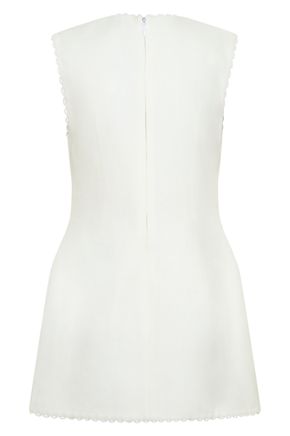 Antonella Keten Mini Elbise - Beyaz