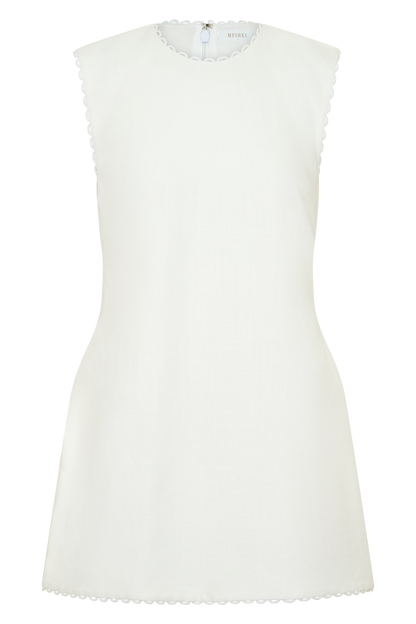 Antonella Keten Mini Elbise - Beyaz