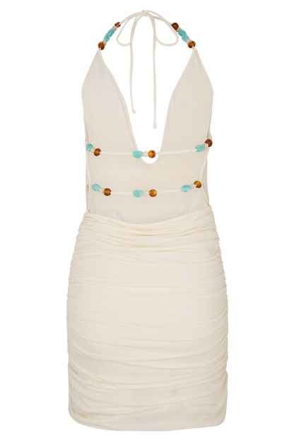 Astraeus Beaded Cowl Mini Dress - Ivory