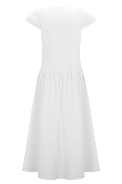 Ayla Pamuklu Fit & Flare Midi Elbise - Beyaz