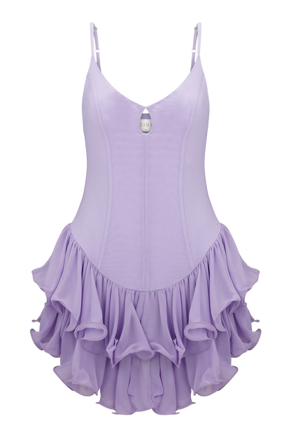 Calantha Ruffle Mesh Mini Dress - Lilac
