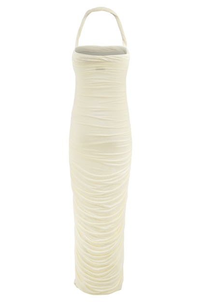 Camila Ruched Halter Midi Dress - Ivory