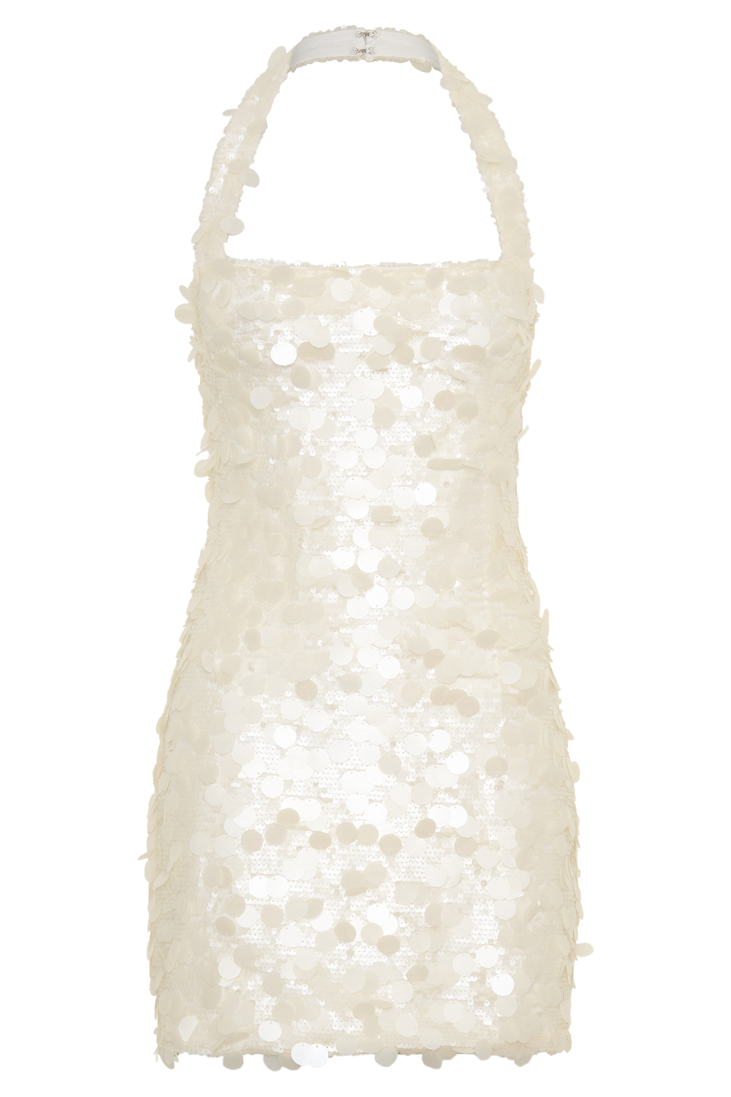 Caralee Payetli Halter Mini Elbise - Krem