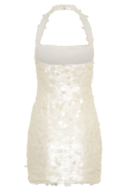 Caralee Payetli Halter Mini Elbise - Krem