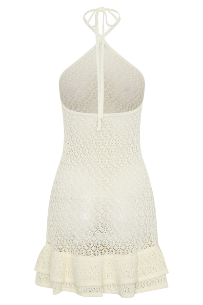 Carrisa Kroşe Örgü Mini Elbise - Beyaz