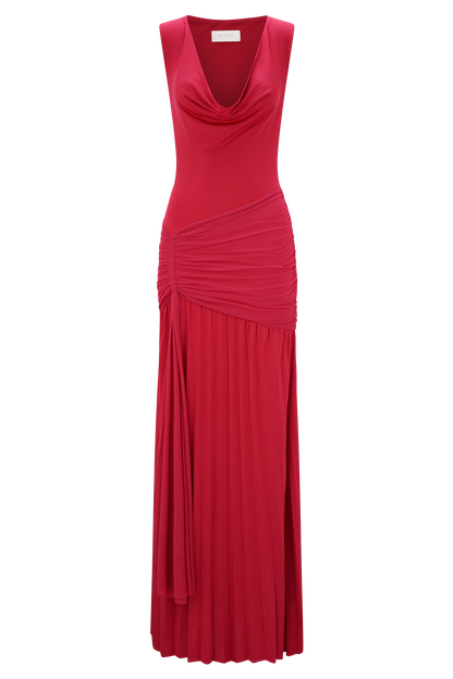 Dania Cowl Neck Slinky Maxi Dress - Fuchsia Pink