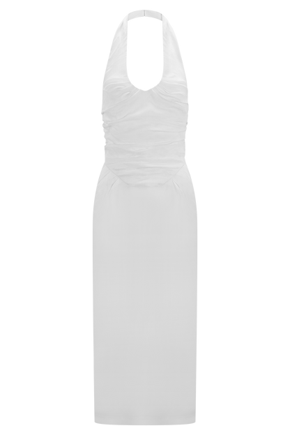 Daniela Büzgülü Halter Midi Elbise - Beyaz