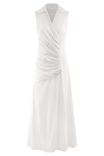 Dante Ruched Linen Midi Dress - White